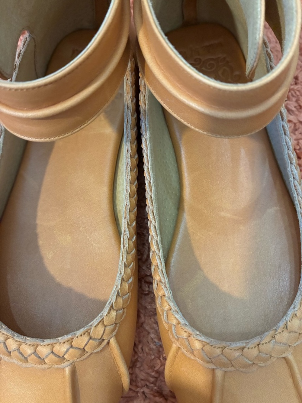 ELF Braided Ankle-Strap Ballet Flats Tan/Mustard. Gorgeous hand made & leather! - Picture 5 of 7